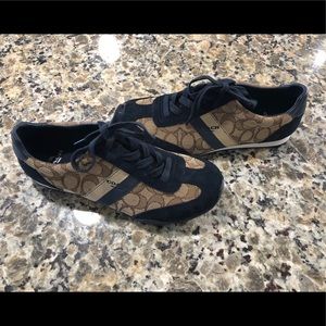 Navy blue and brown coach sneakers